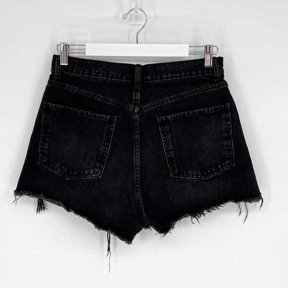 ZARA High Rise Black Denim Shorts Women’s Size 8 Distressed Cut Off - Picture 3 of 3
